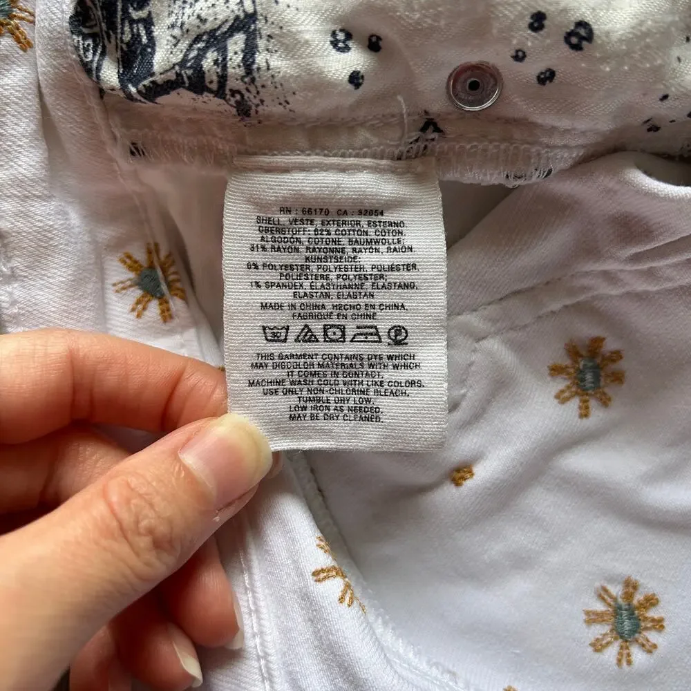 Anthropologie White Sun Embroidered Pattern Stretch Raw Hem Denim Shorts Size 32 - Picture 9 of 9